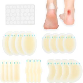 Blister Bandages - 20 PCS Gel Blister Cushion - Waterproof Hydrocolloid Bandages for Foot,Toe & Heel Blister Prevention & Recovery - 5 Size Blister Pads and 36 Dots Acne Plaster,Ultra-Thin