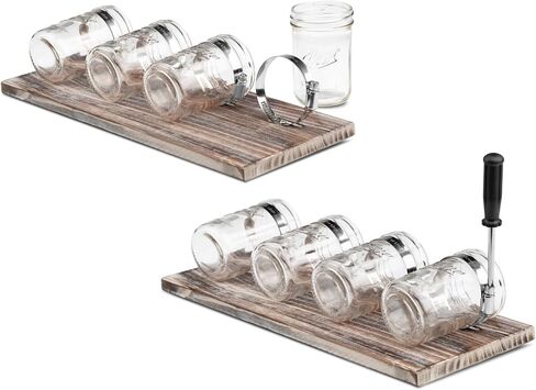 HOMKO Rustic Mason Jar Toothbrush Holder Wall Mounted - Mason Jar Bathroom Wall Storage Organizer – Farmhouse Wall Decor Small Bathroom Storage Containers (Rustic Gray) in Saudi Arabia