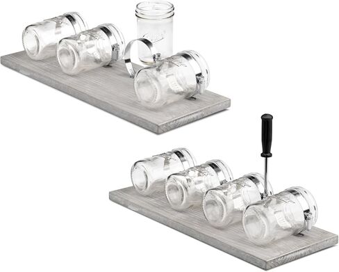 HOMKO Rustic Mason Jar Toothbrush Holder Wall Mounted - Mason Jar Bathroom Wall Storage Organizer – Farmhouse Wall Decor Small Bathroom Storage Containers (Rustic Gray) in Saudi Arabia