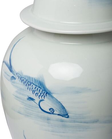 BenJara BM285885 19 بوصة. جرة الزنجبيل مع غطاء وسمك كوي فوق البورسلين الأبيض والأزرق in Kuwait