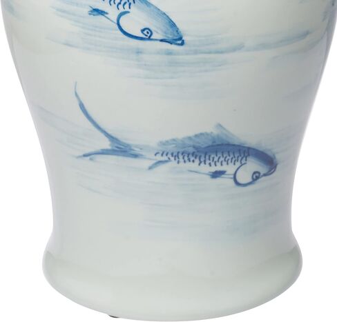 BenJara BM285885 19 بوصة. جرة الزنجبيل مع غطاء وسمك كوي فوق البورسلين الأبيض والأزرق in Kuwait