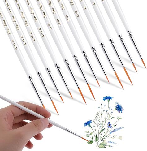 Amabro 12PCS Detail Paint Brushes, Fine Tip Paint Brush Set Miniature Brushes for Fine Detailing & Art Painting Micro Paintbrush for Acrylic Watercolor Oil Face Nail Art Model Painting Line Drawing in Saudi Arabia