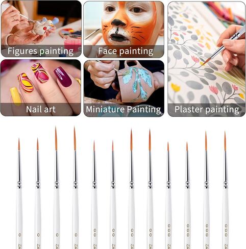 Amabro 12PCS Detail Paint Brushes, Fine Tip Paint Brush Set Miniature Brushes for Fine Detailing & Art Painting Micro Paintbrush for Acrylic Watercolor Oil Face Nail Art Model Painting Line Drawing in Saudi Arabia