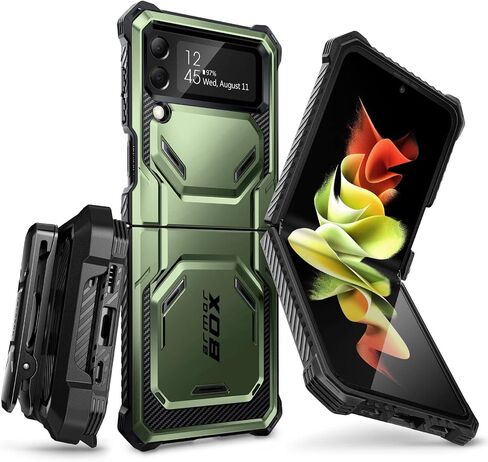 حافظة سلسلة i-Blason Armorbox لهاتف Samsung Galaxy Z Flip 4 5G (2022)، حافظة متينة لكامل الجسم مع تقليل الصدمات/ممتص للصدمات (أسود) in Kuwait