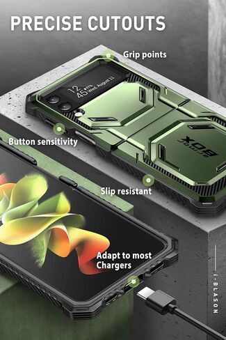 حافظة سلسلة i-Blason Armorbox لهاتف Samsung Galaxy Z Flip 4 5G (2022)، حافظة متينة لكامل الجسم مع تقليل الصدمات/ممتص للصدمات (أسود) in Kuwait