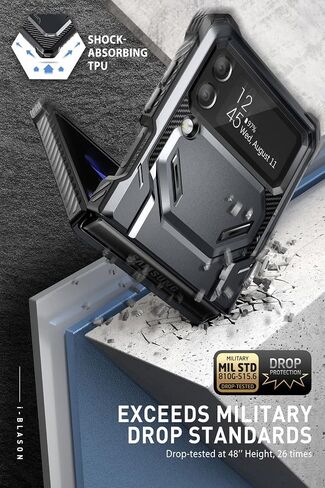 حافظة سلسلة i-Blason Armorbox لهاتف Samsung Galaxy Z Flip 4 5G (2022)، حافظة متينة لكامل الجسم مع تقليل الصدمات/ممتص للصدمات (أسود) in Kuwait