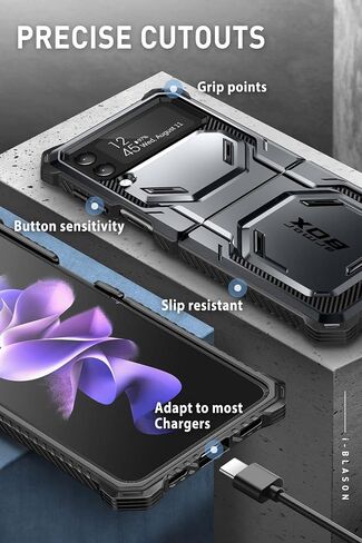 حافظة سلسلة i-Blason Armorbox لهاتف Samsung Galaxy Z Flip 4 5G (2022)، حافظة متينة لكامل الجسم مع تقليل الصدمات/ممتص للصدمات (أسود) in Kuwait