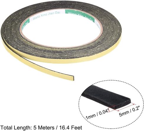 2pcs Sealing Foam Tape 5mm Wide 1mm Thick 5m/16.4ft Long, Self Adhesive Foam Tape Single Sided Weather Stripping for Window Door Insulation in Kuwait