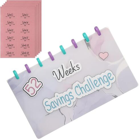 Glenmal 52 Week Savings Challenge Savings Binder كتاب توفير المال للتحدي النقدي، كتاب تحديات التوفير مع مغلفات وغطاء بلوري لمنظم الميزانية ومخطط الكتب، 8.5 × 5 بوصة in Saudi Arabia