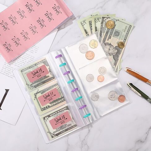 Glenmal 52 Week Savings Challenge Savings Binder كتاب توفير المال للتحدي النقدي، كتاب تحديات التوفير مع مغلفات وغطاء بلوري لمنظم الميزانية ومخطط الكتب، 8.5 × 5 بوصة in Saudi Arabia