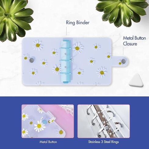 SOUL MAMA Mini Binder with Cash Envelopes - Cute Daisy Yellow A8 Binder Wallet, Money Organizer for Cash, Mini 3 Ring Binder, Clear Budgeting Planner Money Savings Binder in Kuwait