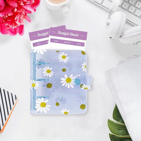SOUL MAMA Mini Binder with Cash Envelopes - Cute Daisy Yellow A8 Binder Wallet, Money Organizer for Cash, Mini 3 Ring Binder, Clear Budgeting Planner Money Savings Binder in Kuwait