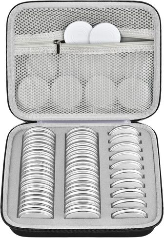 52 Pieces 46mm Coin Capsules with 6 Sizes (20/25/ 27/30/ 38/ 46mm), Coins Holder Collector Case with Foam Gasket and Plastic Storage Organizer for Coin Collection Supplies (Box Only) - Black Inner in Kuwait