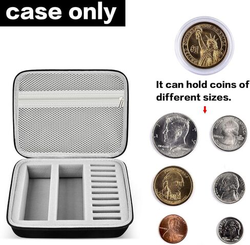 52 Pieces 46mm Coin Capsules with 6 Sizes (20/25/ 27/30/ 38/ 46mm), Coins Holder Collector Case with Foam Gasket and Plastic Storage Organizer for Coin Collection Supplies (Box Only) - Black Inner in Kuwait