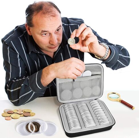 52 Pieces 46mm Coin Capsules with 6 Sizes (20/25/ 27/30/ 38/ 46mm), Coins Holder Collector Case with Foam Gasket and Plastic Storage Organizer for Coin Collection Supplies (Box Only) - Black Inner in Kuwait