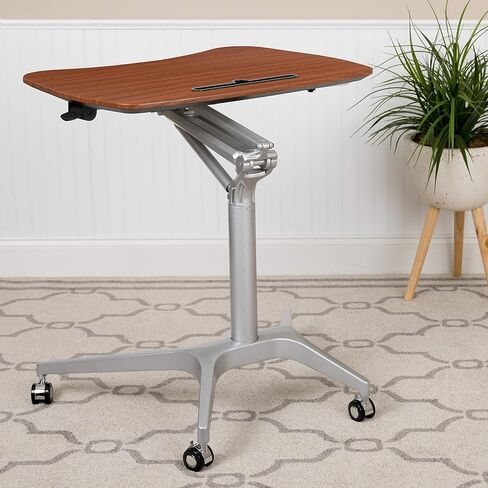 Flash Furniture Gia Mobile Sit-Down, Stand-Up Mahogany Computer Ergonomic Desk with 28.25''W Top (Adjustable Range 29'' - 41'') in Saudi Arabia