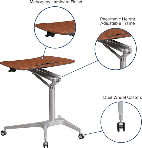 Flash Furniture Gia Mobile Sit-Down, Stand-Up Mahogany Computer Ergonomic Desk with 28.25''W Top (Adjustable Range 29'' - 41'') in Saudi Arabia