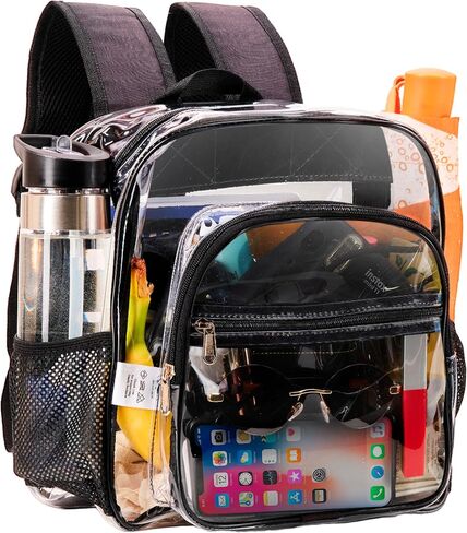 SHYLERO Clear Backpack Stadium Approved - Clear PVC Bag Stadium Approved has 2-WAY Zip - H11.8''xW11''xD6' (Black) in Saudi Arabia