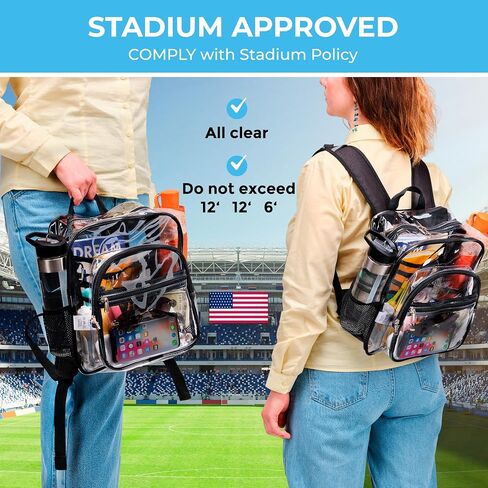 SHYLERO Clear Backpack Stadium Approved - Clear PVC Bag Stadium Approved has 2-WAY Zip - H11.8''xW11''xD6' (Black) in Saudi Arabia