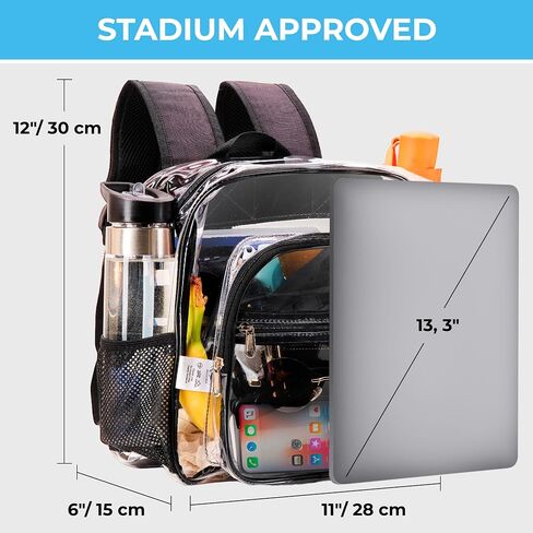 SHYLERO Clear Backpack Stadium Approved - Clear PVC Bag Stadium Approved has 2-WAY Zip - H11.8''xW11''xD6' (Black) in Saudi Arabia