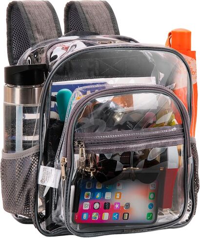 SHYLERO Clear Backpack Stadium Approved - Clear PVC Bag Stadium Approved has 2-WAY Zip - H11.8''xW11''xD6' (Black) in Saudi Arabia