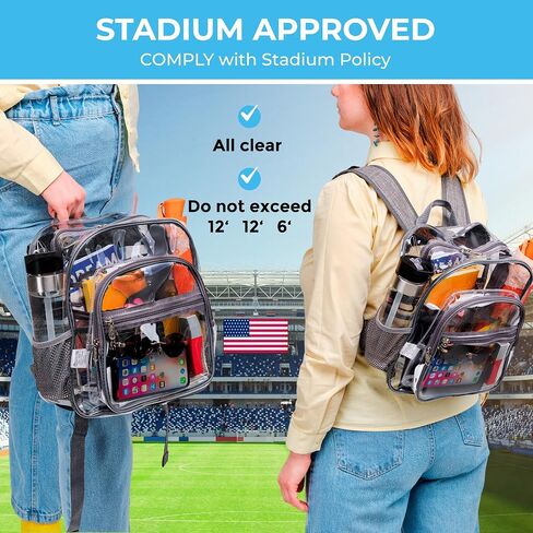 SHYLERO Clear Backpack Stadium Approved - Clear PVC Bag Stadium Approved has 2-WAY Zip - H11.8''xW11''xD6' (Black) in Saudi Arabia
