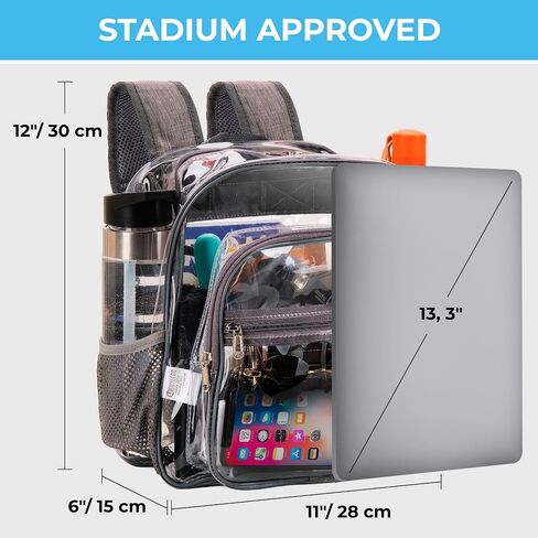 SHYLERO Clear Backpack Stadium Approved - Clear PVC Bag Stadium Approved has 2-WAY Zip - H11.8''xW11''xD6' (Black) in Saudi Arabia