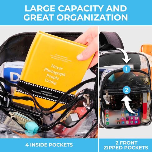 SHYLERO Clear Backpack Stadium Approved - Clear PVC Bag Stadium Approved has 2-WAY Zip - H11.8''xW11''xD6' (Black) in Saudi Arabia