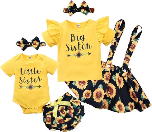 Unutiylo Little Big Sister Outfits Matching Toddler Baby Girl clothes Long Sleeve Ruffle Tops Romper Floral Pants Set in Saudi Arabia