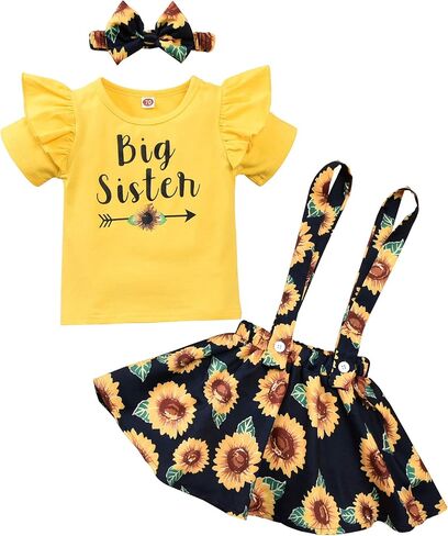 Unutiylo Little Big Sister Outfits Matching Toddler Baby Girl clothes Long Sleeve Ruffle Tops Romper Floral Pants Set in Saudi Arabia