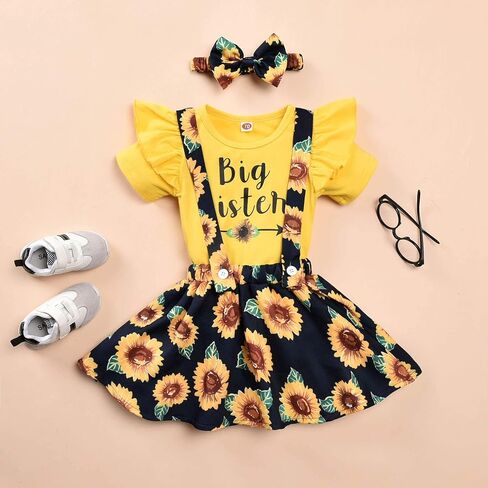 Unutiylo Little Big Sister Outfits Matching Toddler Baby Girl clothes Long Sleeve Ruffle Tops Romper Floral Pants Set in Saudi Arabia