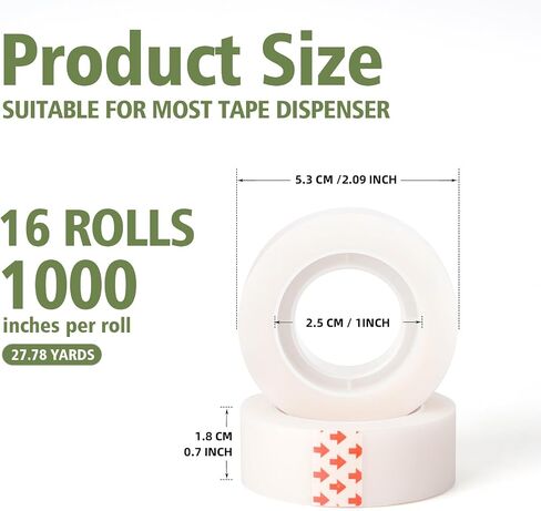 16 Rolls Invisible Tape Refills Easy Tear by Hands 0.7 Inch X 1000 Inches, Tape for Dispenser Refill 1 Inch Core, Invisible Tapes Translucent for Classroom Office Supplies in Saudi Arabia