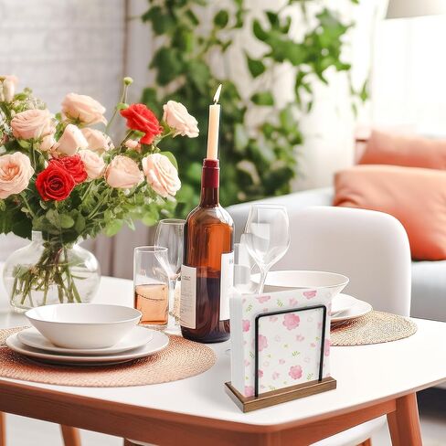 Napkin Holder for Table,Acacia Wood Napkins Holder with Metal Wire, Farmhouse Standing Napkin Holder for Kitchen, Dining Tables, Bar Picnic, Paper,Cocktail, Mail, or Bill Organizer. in Kuwait