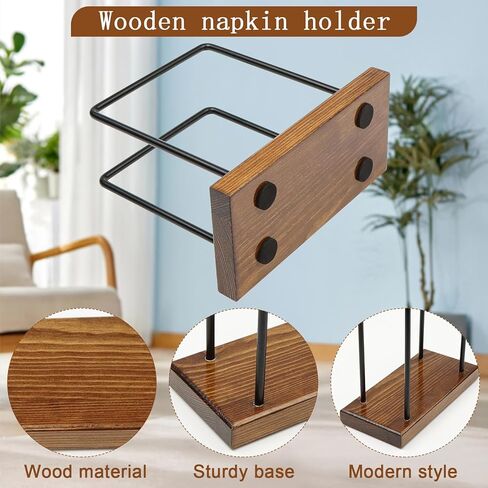 Napkin Holder for Table,Acacia Wood Napkins Holder with Metal Wire, Farmhouse Standing Napkin Holder for Kitchen, Dining Tables, Bar Picnic, Paper,Cocktail, Mail, or Bill Organizer. in Kuwait