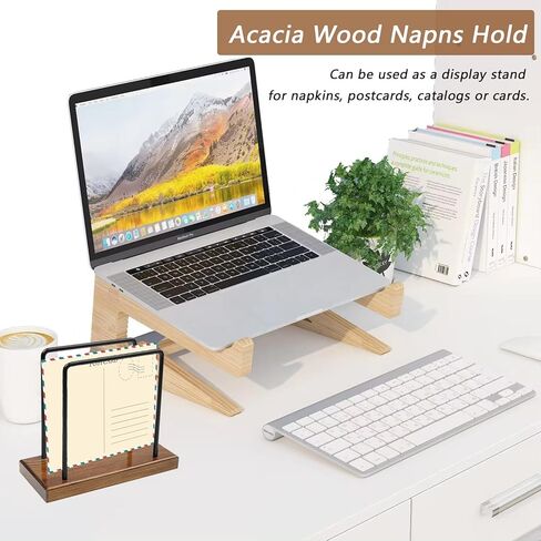 Napkin Holder for Table,Acacia Wood Napkins Holder with Metal Wire, Farmhouse Standing Napkin Holder for Kitchen, Dining Tables, Bar Picnic, Paper,Cocktail, Mail, or Bill Organizer. in Kuwait