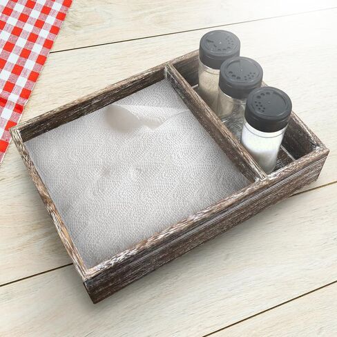 KITCHEN TQT - Napkin Holder With Salt And Pepper Shakers +1 Extra, Napkin Holder For Table, Napkin Holder For Paper Napkins, Wooden Napkin Holder, Farmhouse Napkin Holder in Saudi Arabia