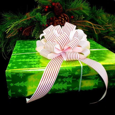 أقواس عيد الميلاد مخططة باللون الأحمر والأخضر - بعرض 8 بوصات، مجموعة من 6، أقواس سحب عيد الميلاد للهدايا، سلال الهدايا، إكليل، غنيمة، إكليل، ديكور عطلة الشتاء، الفصل الدراسي، المكتب، الديكور in Kuwait