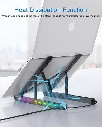 حامل كمبيوتر محمول قابل للتعديل من Krislait مع مصابيح LED RGB، حامل كمبيوتر محمول قابل للطي من السيليكون ABS لعام 2024، حامل تبريد جيد التهوية لجهاز MacBook Pro Air وLenovo وDell وHP 10-15.6" in Saudi Arabia