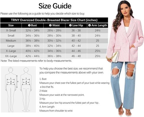 Women's Oversized Double-Breasted Suit Blazer Jacket Long Sleeve Casual Boyfriend Style Work Office Blazer with Pockets in Saudi Arabia