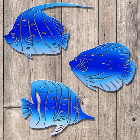 BVLFOOK Metal Wall Art Decor Octopus Crab Manta Ray Coastal Nautical Ocean Decor Concise 9'' Set of 3 Hanging Decorations for Bathroom Beach Indoor Outdoor Pool Home Bedroom Living Room Blue in Kuwait