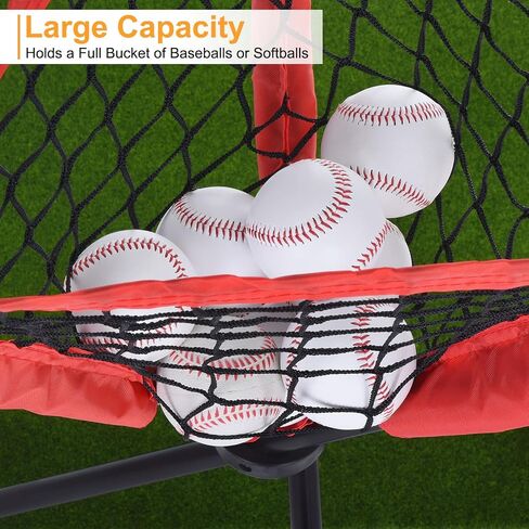 PATIKIL Baseball Caddy Portable Baseball Bucket of Balls Batting Practice Ball Caddy Stand with Carry Bag for Softball Holders Hitting Batting Practice Training, Red in Saudi Arabia