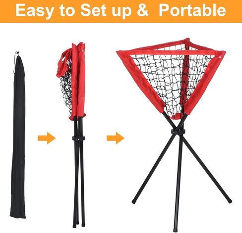 PATIKIL Baseball Caddy Portable Baseball Bucket of Balls Batting Practice Ball Caddy Stand with Carry Bag for Softball Holders Hitting Batting Practice Training, Red in Saudi Arabia