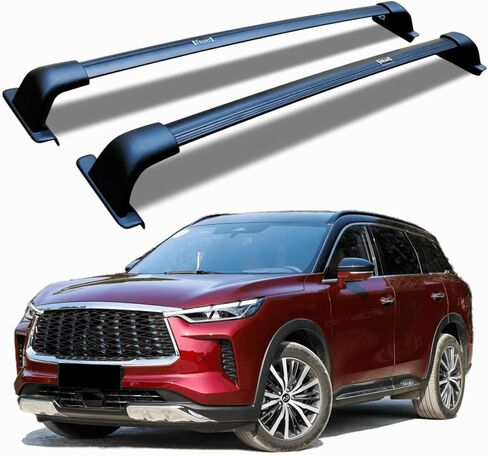 Roof Racks CNC Aluminum Alloy ONLY Rail Cross Bars Rail Fit for Infiniti QX60 QX-60 QX 60 Rack 2022 2023 2024 Crossbar Black in Kuwait