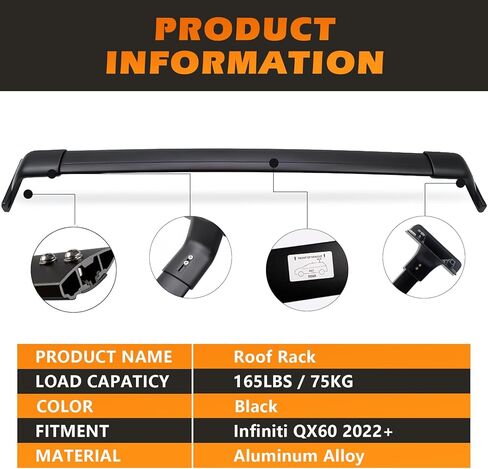 Roof Racks CNC Aluminum Alloy ONLY Rail Cross Bars Rail Fit for Infiniti QX60 QX-60 QX 60 Rack 2022 2023 2024 Crossbar Black in Kuwait
