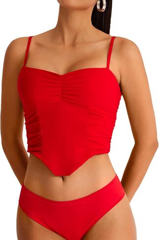 REORIA Women's V Neck Tank Top Sleeveless Sexy Sheer Mesh Ruched Y2k Crop Tops 2024 Spring/Summer Designer Collection in Saudi Arabia