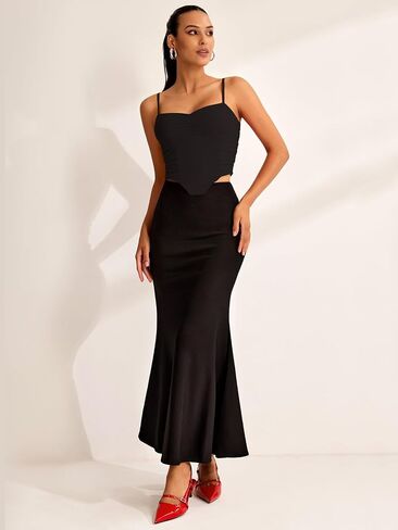 REORIA Women's V Neck Tank Top Sleeveless Sexy Sheer Mesh Ruched Y2k Crop Tops 2024 Spring/Summer Designer Collection in Saudi Arabia