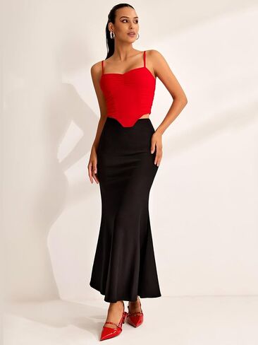 REORIA Women's V Neck Tank Top Sleeveless Sexy Sheer Mesh Ruched Y2k Crop Tops 2024 Spring/Summer Designer Collection in Saudi Arabia