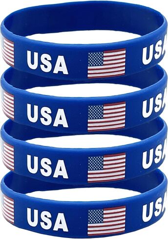 4 Pcs USA American Country Flag Rubber Bracelets, National Flag Silicone Bracelet, Rubber Wristbands Patriotic Decorations Gift in Saudi Arabia