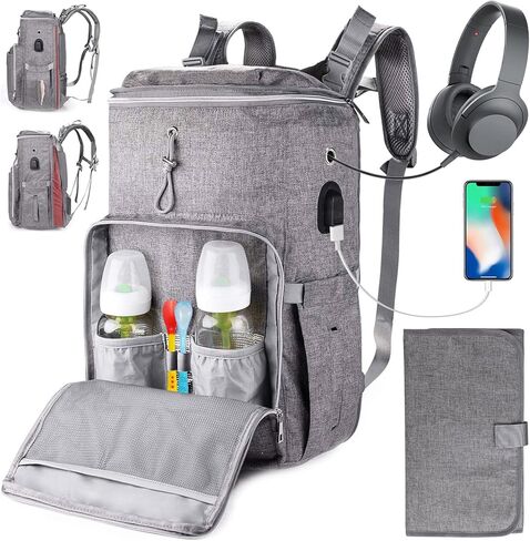 yookee home Large Diaper Bag, Backpack for Twins or Two Kids, Expandable Baby Diaper Bag for Mom Dad, Extra Large Travel Diaper Backpack with USB Charging Port, Portable Changing Pad, Stroller Straps in Kuwait