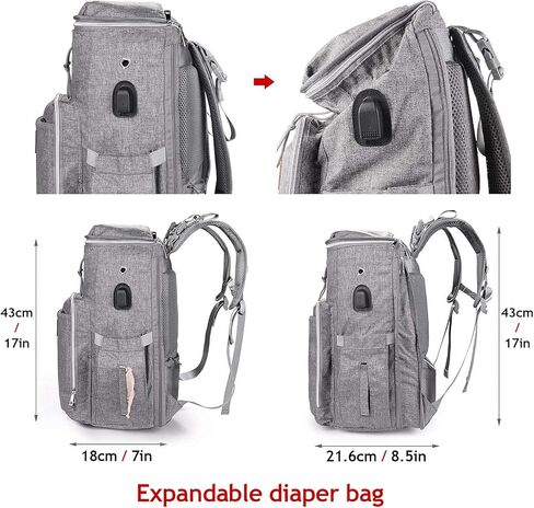 yookee home Large Diaper Bag, Backpack for Twins or Two Kids, Expandable Baby Diaper Bag for Mom Dad, Extra Large Travel Diaper Backpack with USB Charging Port, Portable Changing Pad, Stroller Straps in Kuwait